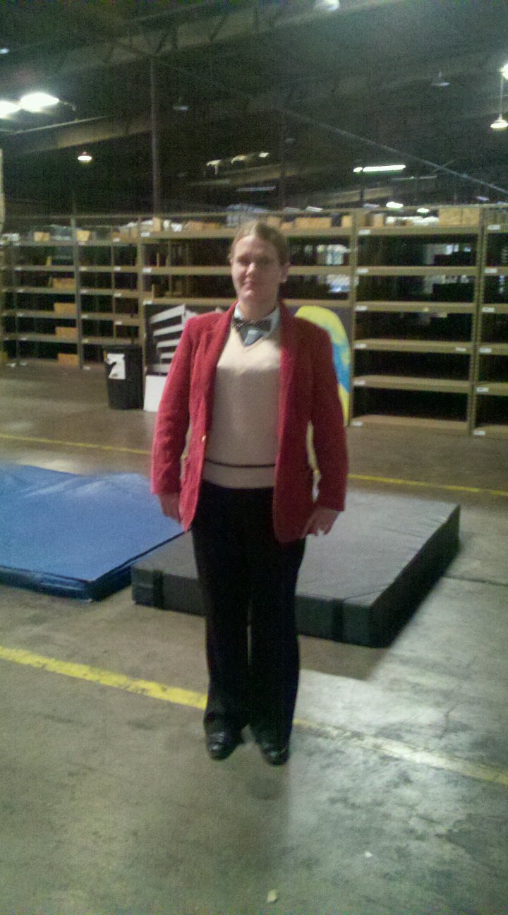 Melanie Rose Maxwell in a red jacket before a performance